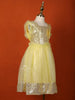 Light Yellow Net Gown Embellished with Sequins and attached Bow - Diadem