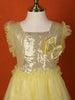 Light Yellow Net Gown Embellished with Sequins and attached Bow - Diadem