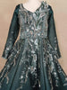 Dark Green Gown with Sequins and 3D Flowers - Diadem