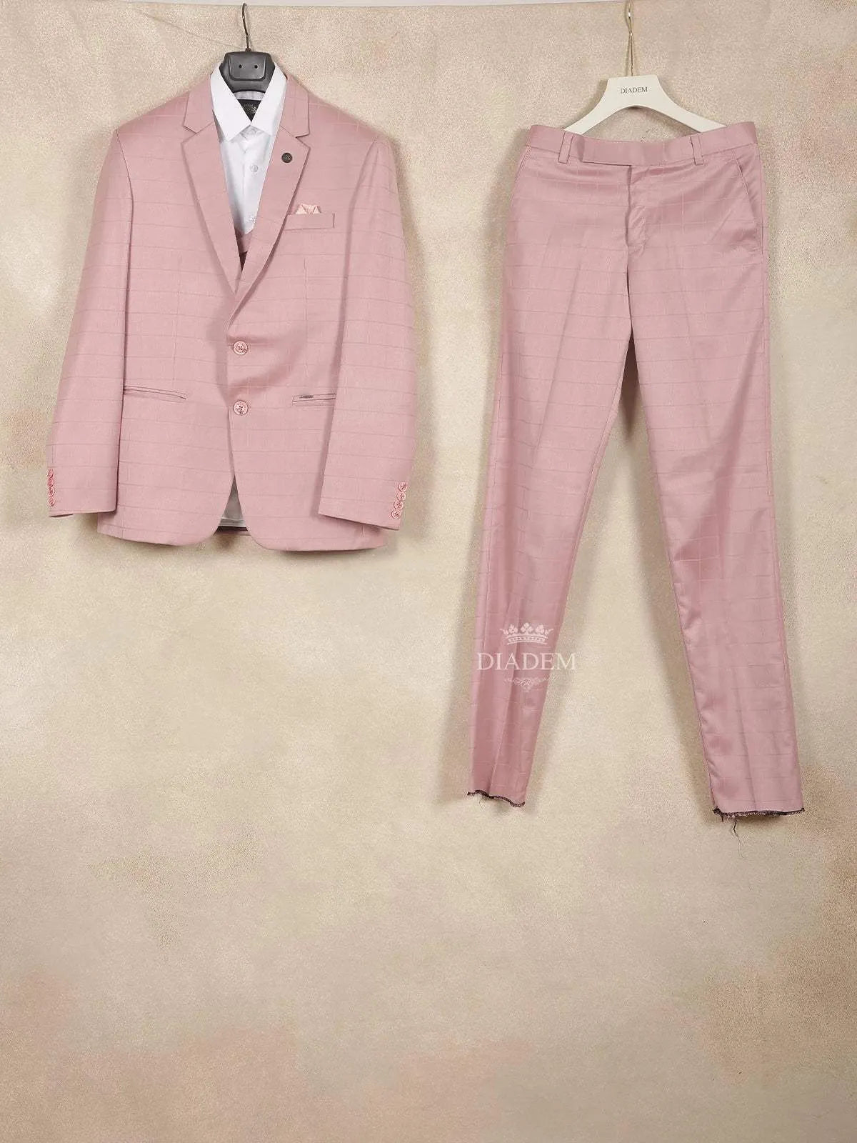 Light Pink Cotton Blend Coat Suit Paired with Matching Tie - Diadem