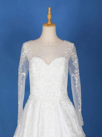 White Net Sequin Embroidery Wedding Gown - Diadem