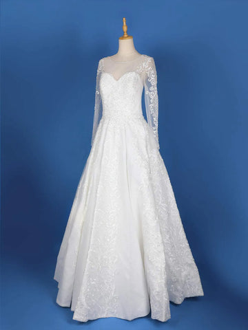 White Net Sequin Embroidery Wedding Gown - Diadem