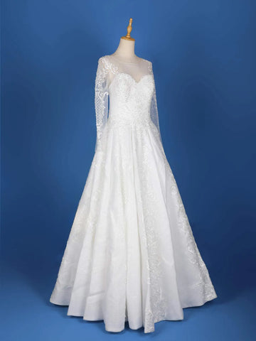 White Net Sequin Embroidery Wedding Gown - Diadem