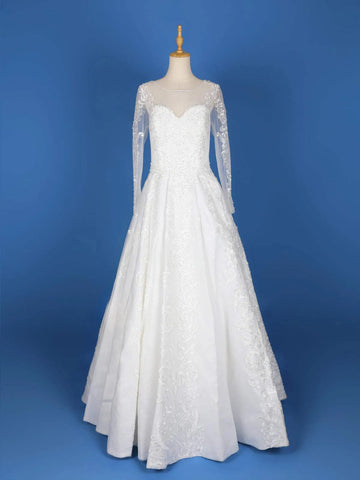 White Net Sequin Embroidery Wedding Gown - Diadem
