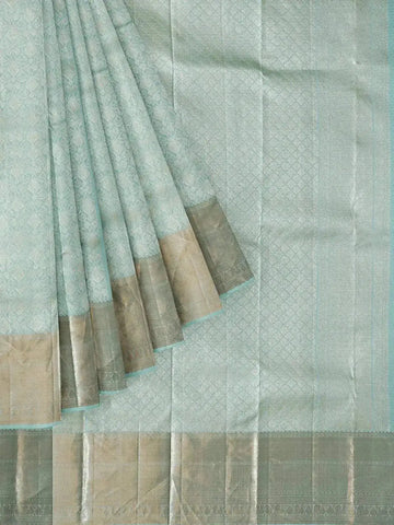 Blue Pure Kanchipuram Bridal Silk Saree with Zari Brocade on the body and Zari Border - Diadem