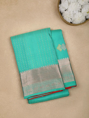 Aqua Green Butta Woven Pure Kanchipuram Silk Saree - Diadem