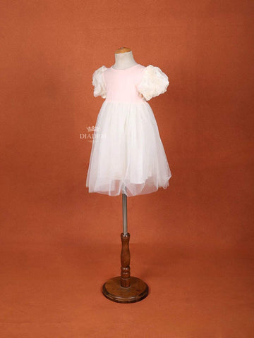 Sandal and Light Pink Net Gown with Puff Sleeves - Diadem
