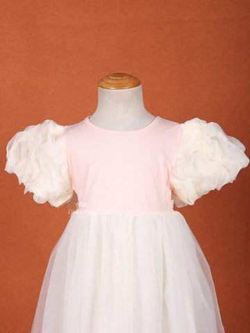 Sandal and Light Pink Net Gown with Puff Sleeves - Diadem