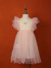 Light Pink Net Frock with Ruffle Sleeves and Attached Bow - Diadem