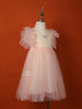 Light Pink Net Frock with Ruffle Sleeves and Attached Bow - Diadem