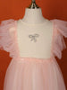 Light Pink Net Frock with Ruffle Sleeves and Attached Bow - Diadem