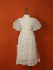 Cream Net Frock Adorned with Heart Prints and Puff Sleeves - Diadem