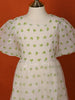 Cream Net Frock Adorned with Heart Prints and Puff Sleeves - Diadem