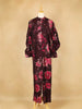 Wine Salwar Suit Adorned with Printed Flower Design, with Closed Collar and 3/4 Sleeve - Diadem