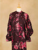 Wine Salwar Suit Adorned with Printed Flower Design, with Closed Collar and 3/4 Sleeve - Diadem
