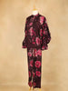Wine Salwar Suit Adorned with Printed Flower Design, with Closed Collar and 3/4 Sleeve - Diadem