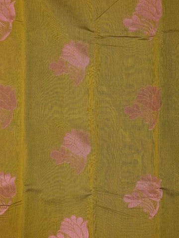 Olive Green Silk Cotton Saree with Flower Motifs Design on the Body with Contrast Border - Diadem