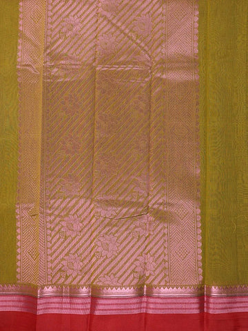 Olive Green Silk Cotton Saree with Flower Motifs Design on the Body with Contrast Border - Diadem