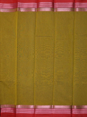 Olive Green Silk Cotton Saree with Flower Motifs Design on the Body with Contrast Border - Diadem