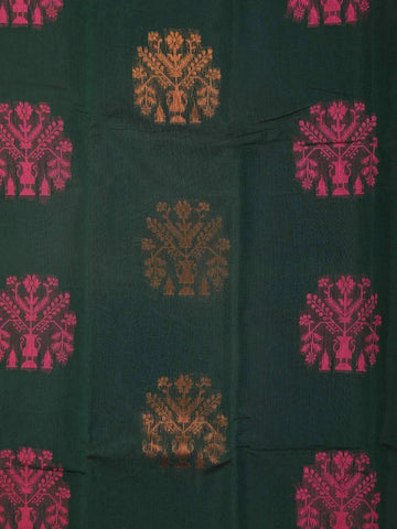Dark Green Silk Cotton Saree with Tree Motif on the Body with Contrast Border - Diadem