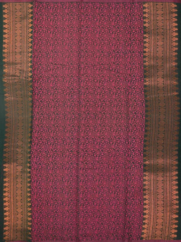 Dark Green Silk Cotton Saree with Tree Motif on the Body with Contrast Border - Diadem