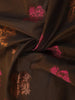 Brown Silk Cotton Saree with Flower Motifs on the Body and without Border - Diadem