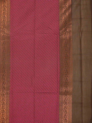 Brown Silk Cotton Saree with Flower Motifs on the Body and without Border - Diadem