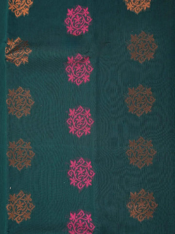 Dark Green Silk Cotton Saree with Floral Design and without Border - Diadem