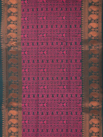 Dark Green Silk Cotton Saree with Floral Design and without Border - Diadem