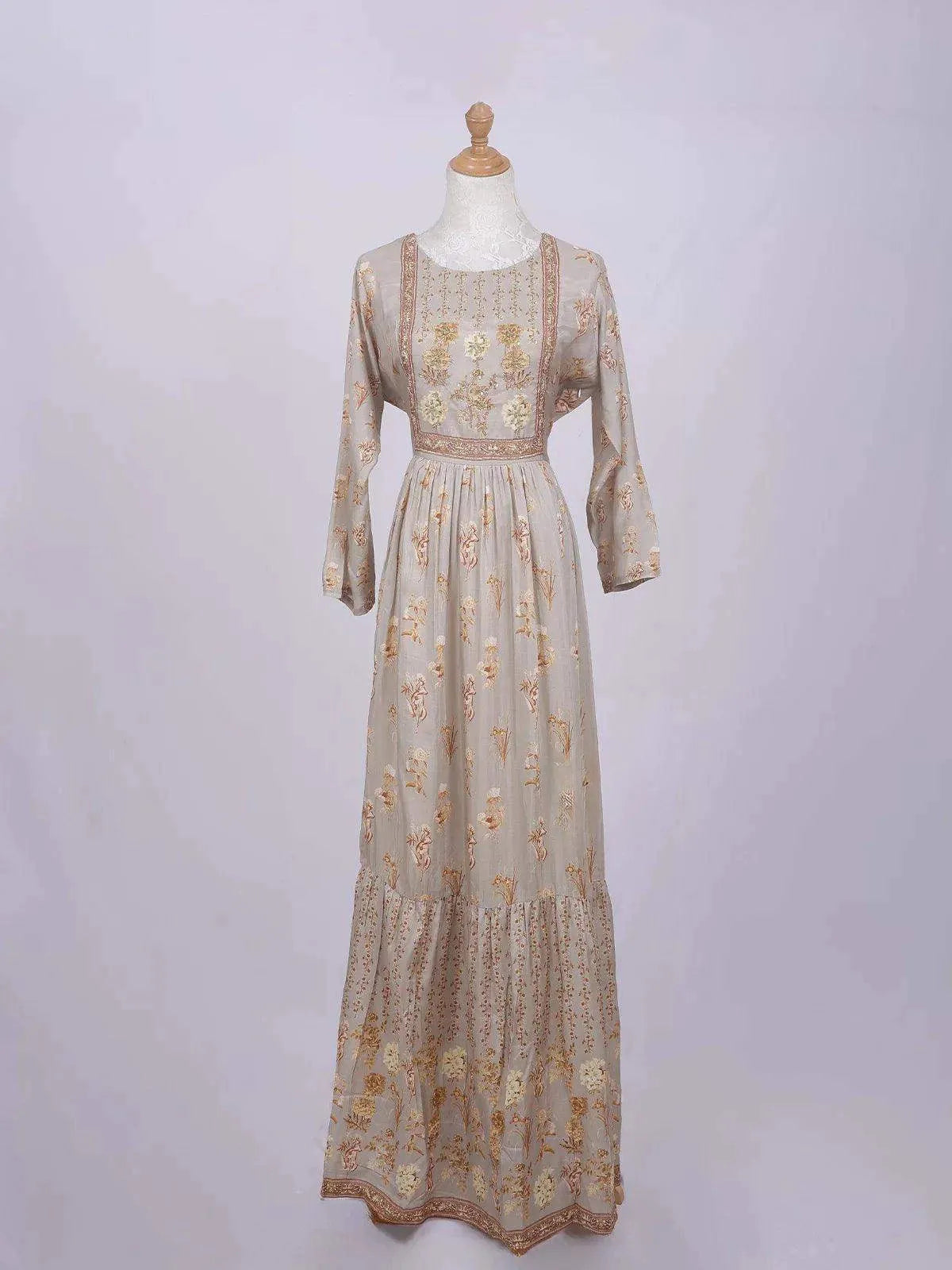 Light Grey Long Kurti Top Adorned with Sequins and Flower Design prints without Dupatta - Diadem