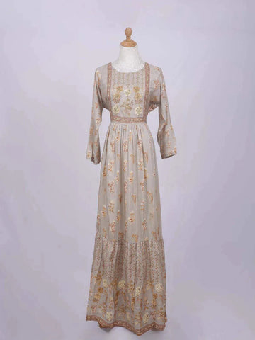 Light Grey Long Kurti Top Adorned with Sequins and Flower Design prints without Dupatta - Diadem