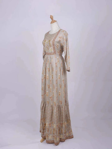 Light Grey Long Kurti Top Adorned with Sequins and Flower Design prints without Dupatta - Diadem