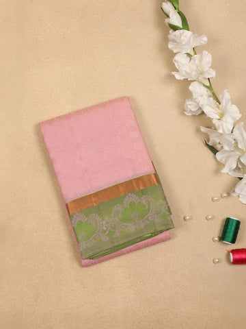 Pink Pure Kanchipuram Silk Saree with Flower Designs on the Body with Designed Zari Border - Diadem