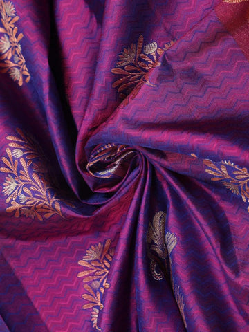 Violet Pure Kanchipuram Bridal Silk Saree with Floral Plant Design on the Body and without Border - Diadem