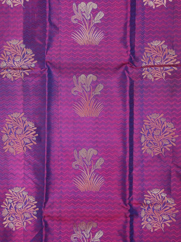 Violet Pure Kanchipuram Bridal Silk Saree with Floral Plant Design on the Body and without Border - Diadem