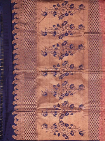 Violet Pure Kanchipuram Bridal Silk Saree with Floral Plant Design on the Body and without Border - Diadem