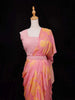 Pink Chiffon Ready to Wear Saree with Floral Prints on the body Paired with Designer Blouse and Waist Belt - Diadem