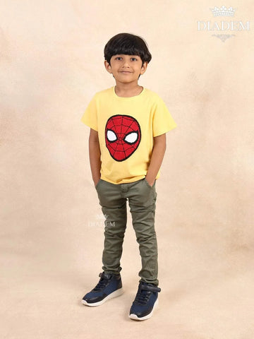 Yellow Cotton Spider-Man T-Shirt - Diadem