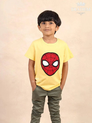 Yellow Cotton Spider-Man T-Shirt - Diadem