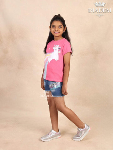 Pink Fancy Cotton Unicorn T Shirt - Diadem