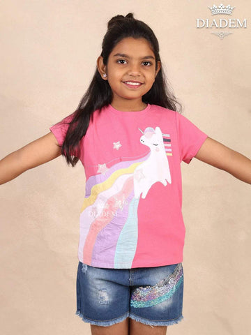 Pink Fancy Cotton Unicorn T Shirt - Diadem