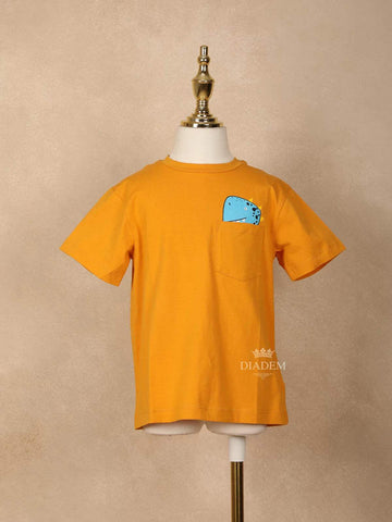 Orange Cotton Half Sleeve T-Shirt with Dinosaur Prints - Diadem
