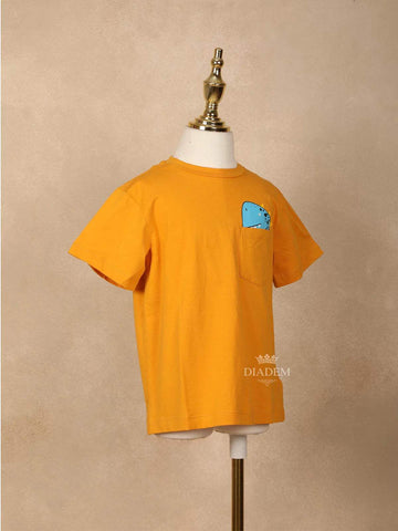 Orange Cotton Half Sleeve T-Shirt with Dinosaur Prints - Diadem