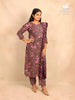 Wine Straight Cut Cotton Salwar Suit with Floral Prints and paired with Dupatta - Diadem