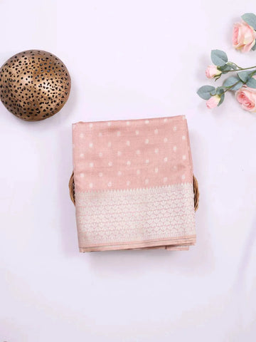 Light Peach Semi Tussar Silk Saree with Dot Design on the Body with Designed Border - Diadem