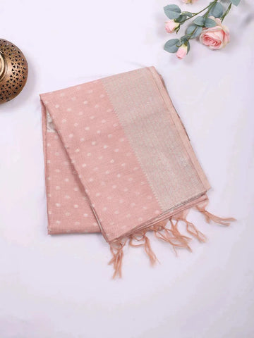 Light Peach Semi Tussar Silk Saree with Dot Design on the Body with Designed Border - Diadem