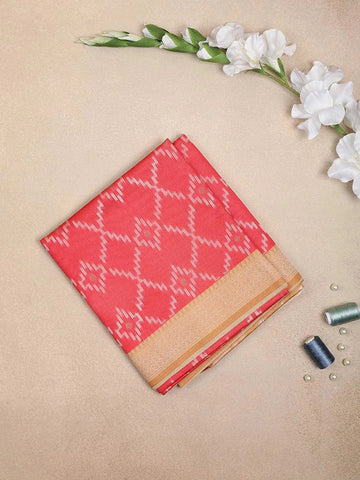 Red Semi Tussar Silk Saree with Geometric Design on the Body with Contrast Border - Diadem