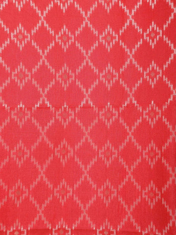 Red Semi Tussar Silk Saree with Geometric Design on the Body with Contrast Border - Diadem