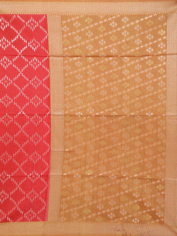 Red Semi Tussar Silk Saree with Geometric Design on the Body with Contrast Border - Diadem