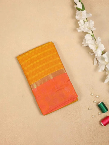 Light Yellow Silk Saree with Geometric Design on the Body with Contrast Border - Diadem